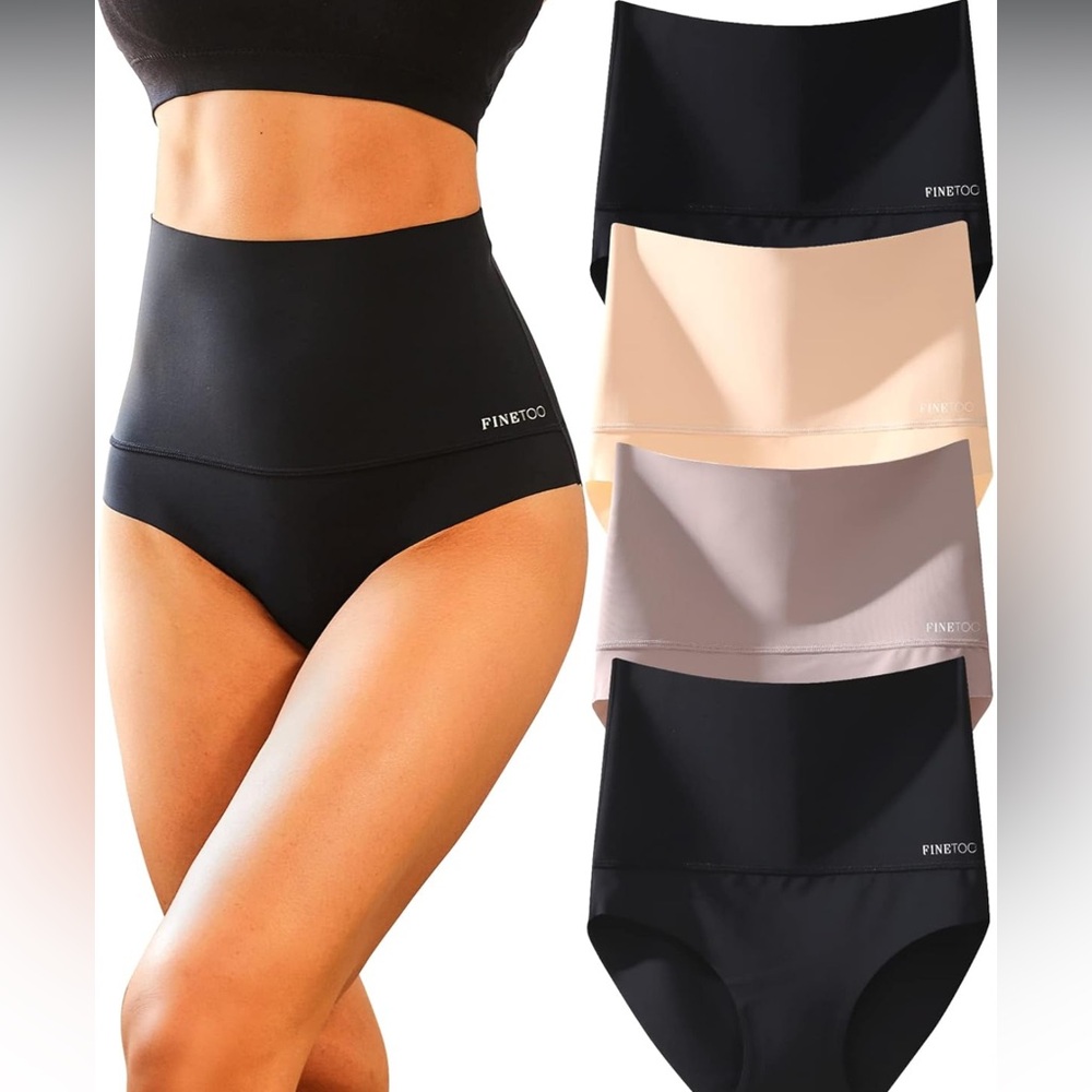 FINETOO Tummy Control High Waisted Nylon Brief No Show Bikini‎ Seamless 4pack
